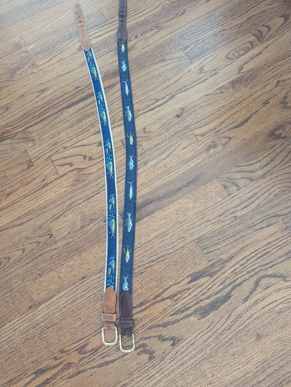 2 Belts Golf Style Preston And Zep-pro Fish Embroidered Leather Size 36 Mahi